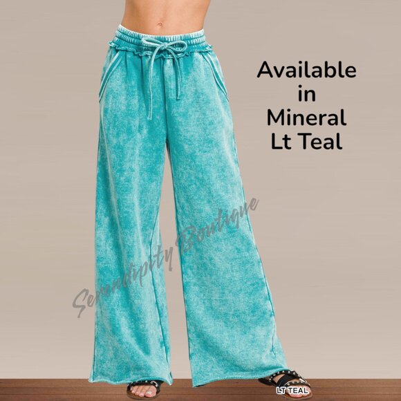 Casual Everyday Cozy Wide Leg Elastic High Waist Mineral Wash Wide Leg Pants - Picture 6 of 8